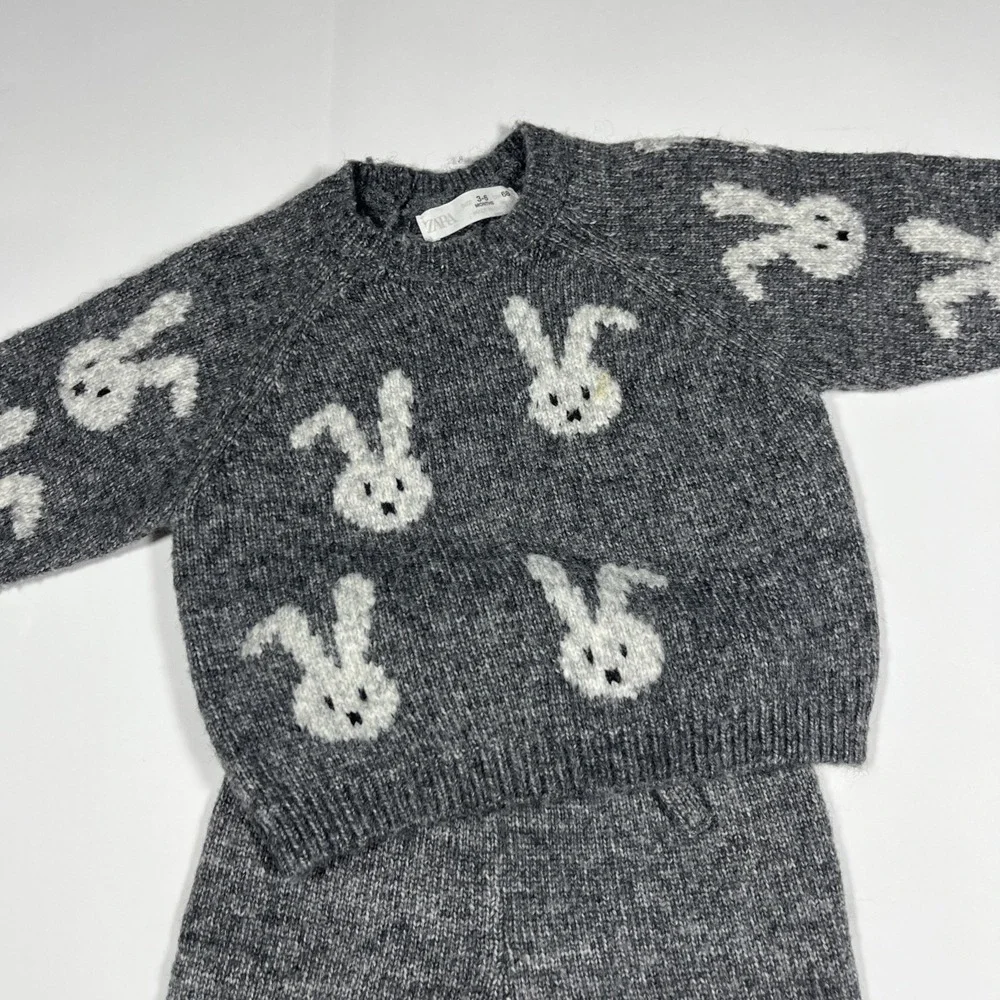Zara Baby Boy 3-6months Bunny Gray  2-Piece